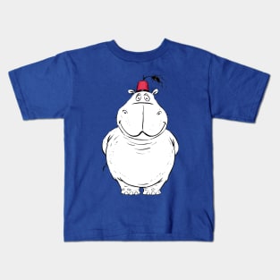 A Big Handsome Hippo with a Cute Little Fez Hat Kids T-Shirt